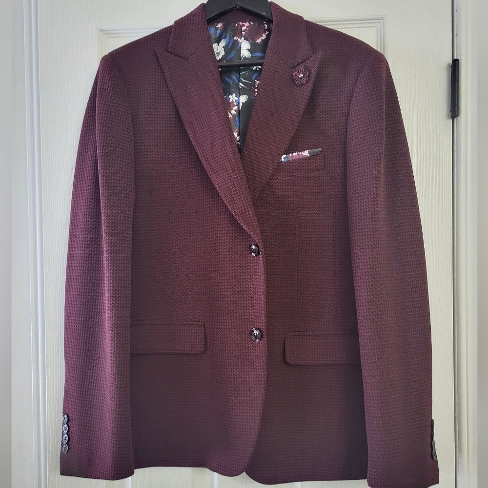 Elegant Burgundy Men's Tweed Blazer 42R